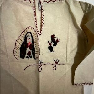 Embroidered Cream Tunic with Red Accents
